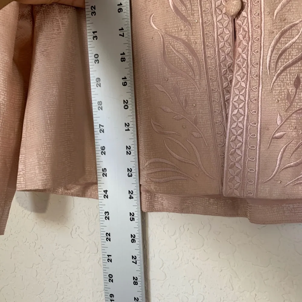 Adrianna Papell Skirt Suit Womens 12 Pink Silk Embroidered Floral Formal Elegant